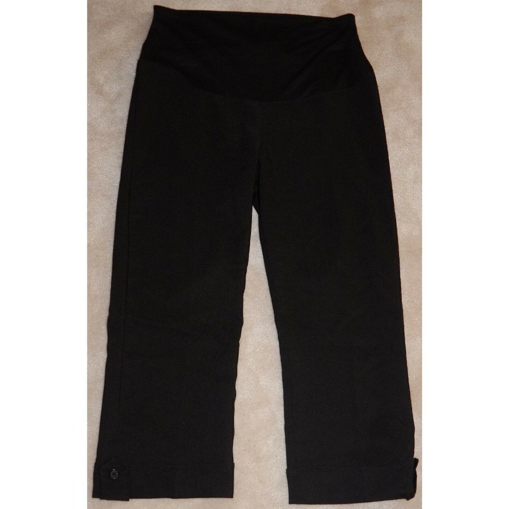 Valia Maternity Black Capri Pants Size Small Panel Waist Cuffed Ankles